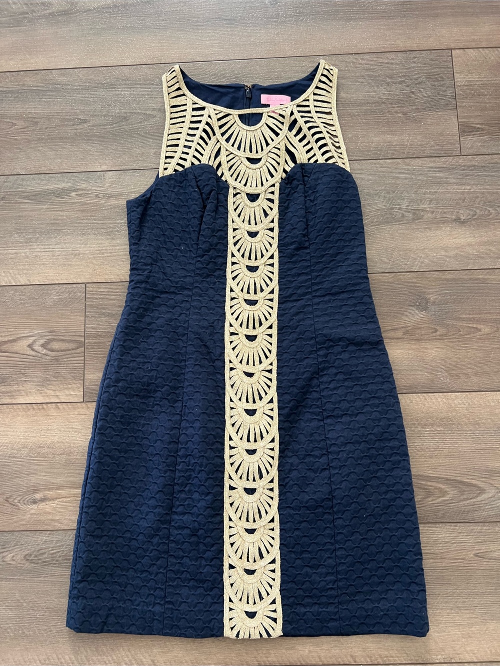 Lilly Pulitzer Tana True Navy Illusion Gold Soutache Shift Dress Sz 2
